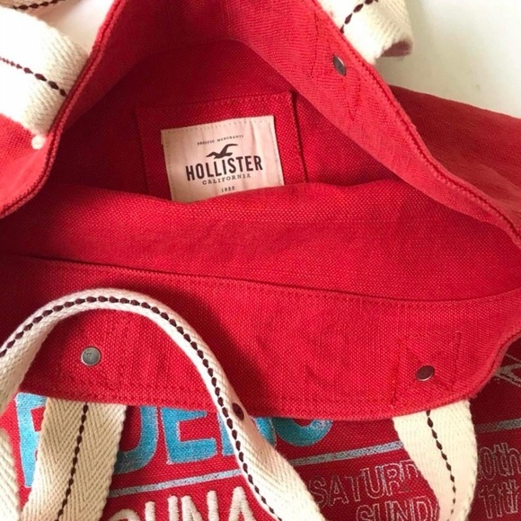 Hollister California Y2K Laguna beach surf rider red canvas tote Beach Bag Purse - Picture 3 of 4